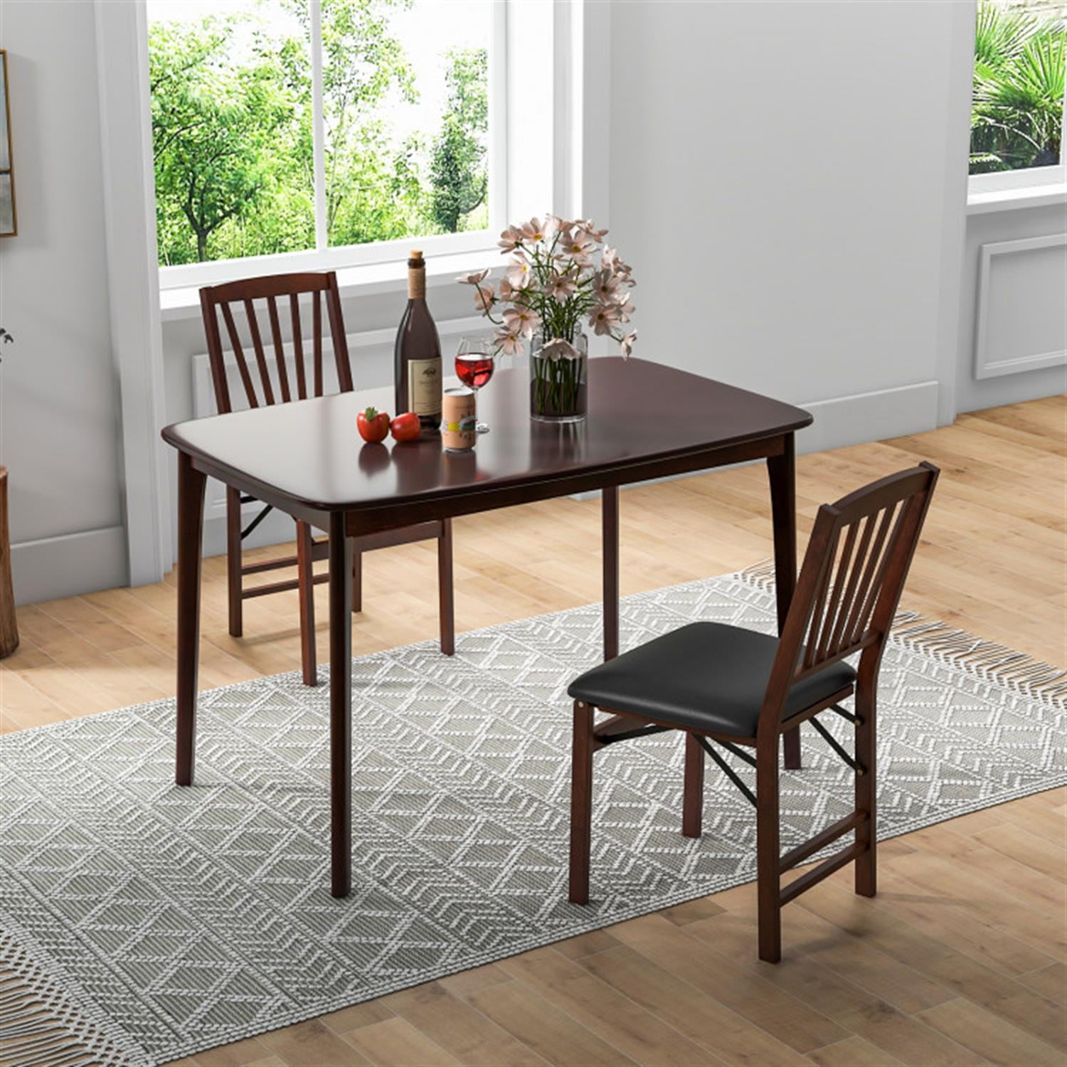 Demi Bonn 48" Solid Wood Dining Table with Rubber Wood Supporting Legs for Kitchen Dining Room, Modern Rectangular Dining Table Furniture, Brown