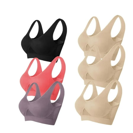 TrendVibe365 Gym Bras for Women Workout Pack of 6 Mesh Wireless Push up Bralettes Padded U Back Wide Strap Supportive Bustier Full Coverage Crop Tank Top Comfortable Lingerie Brown L