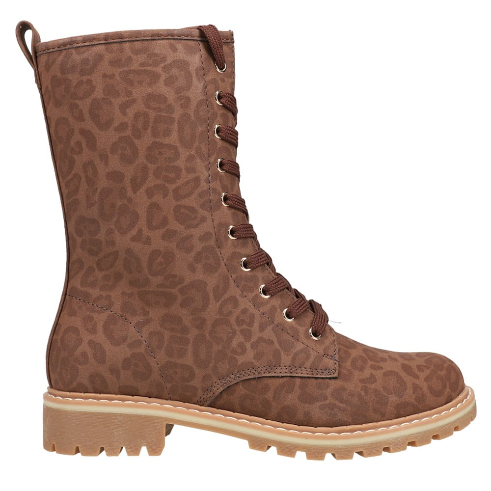 Corkys Womens Fomo Leopard Combat Boots Mid Calf