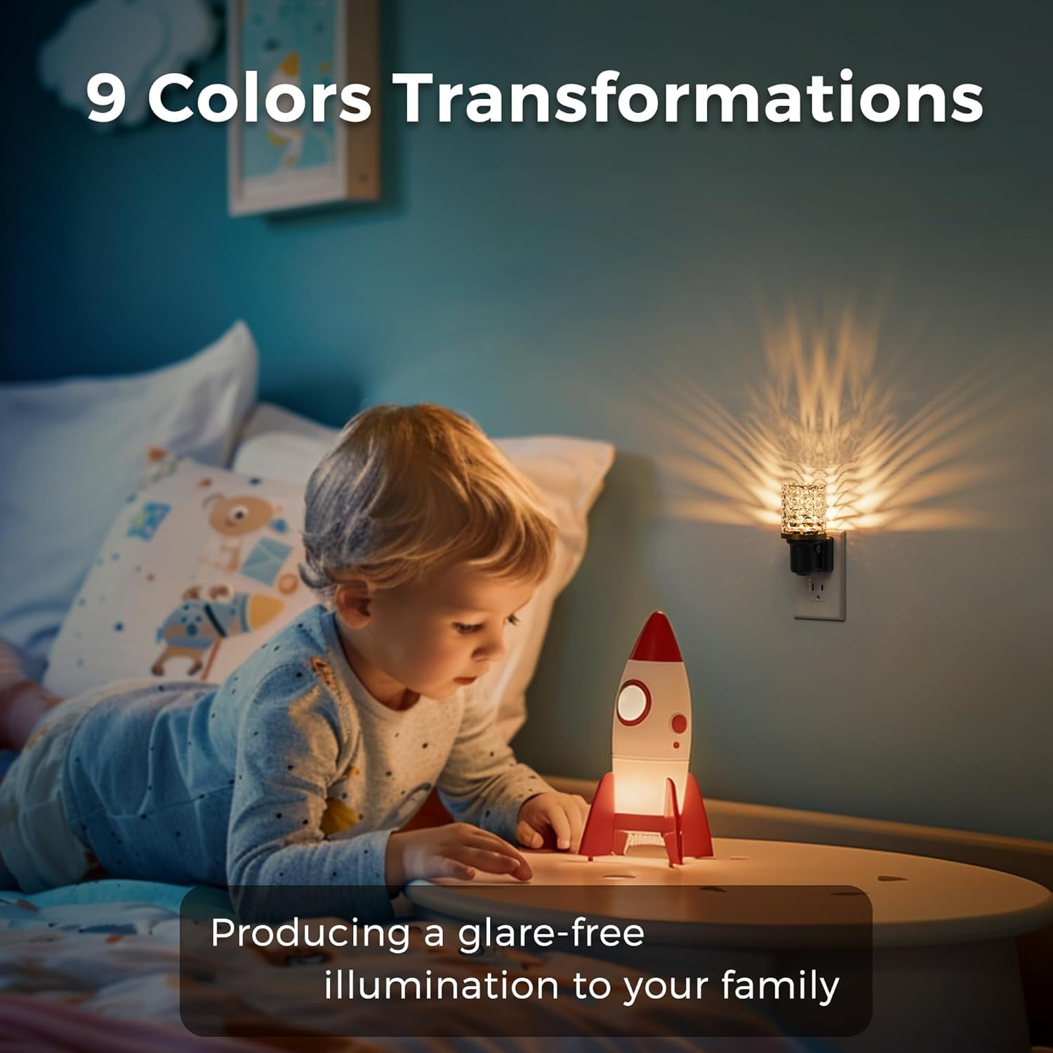 RGHJAR-Night Light, Dimmable Night Lights Plug into Wall, Color Changing Nightlight RGB with Auto Light Sensor, 0-100LM Adjustable Brightness LED Night Light