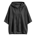 thumbnail image 3 of Hoodies for Women Drawstring 3/4 Sleeve Denim Loose Hooded Sports Sweatshirt,Black,XXL, 3 of 6