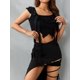 thumbnail image 5 of TRKIYQC Mujeres Casual Crop Tank Tops Irregular Hem Ruffle Vendaje Sin mangas Camiseta asimétrica para Streetwear Club Wear TRKIYQC moda, 5 of 9