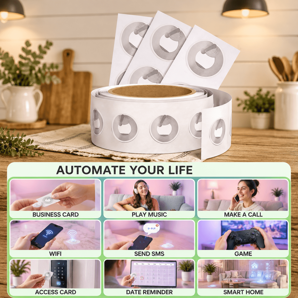 500 Pack NTAG215 NFC Sticker Labels, Round Adhesive Rewritable Smart ...