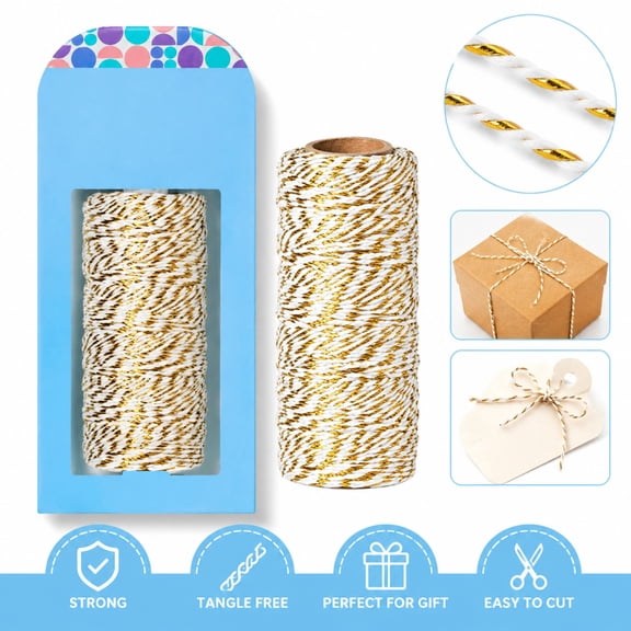 100yd gold Craft Twine, Cotton Yarn & Ribbon for Art, Stationery & Office Use, 300ft Multipurpose Craft String