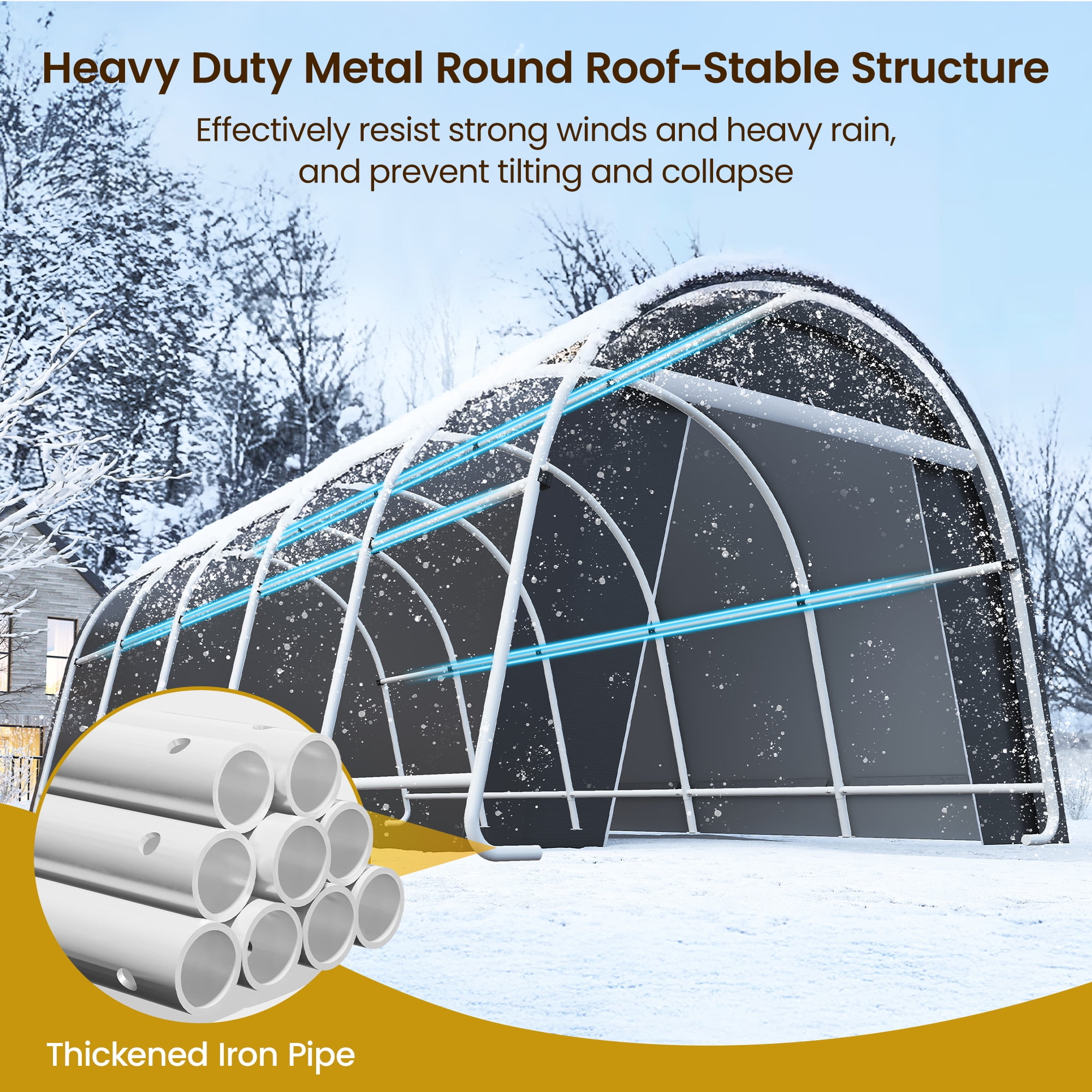 CozyHome 12' x 25' Domed Carport with 4 Cloth Bags, Portable Garage with 2 Roll-up Doors, All-Weather Storage Shelter Shed for Cars, Truck, or Garden Tools