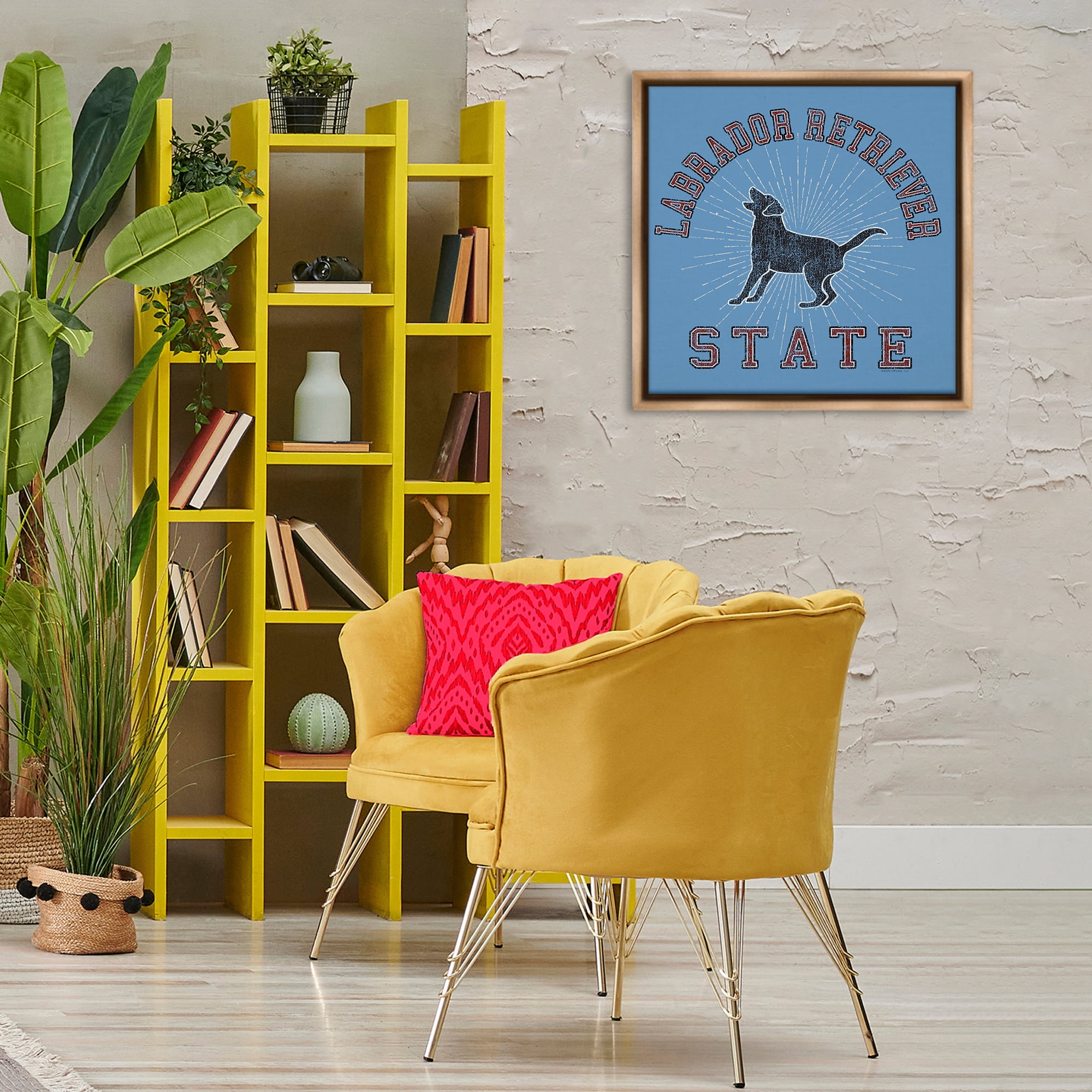 Stupell Industries Varsity Labrador State Novelty & Humor Painting Brown Floater Framed Canvas Art Print Wall Art, 25 x 25
