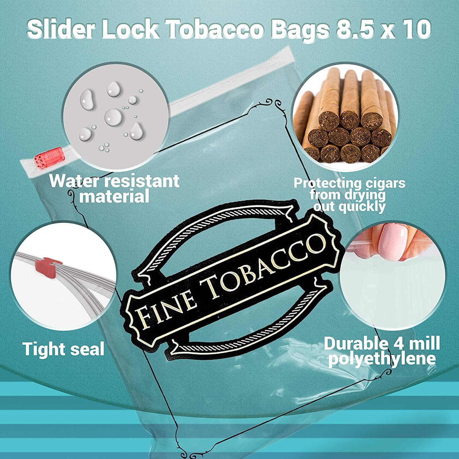 Purevacy Fine Cigars Plastic Cigar Bags Pack of 1000, Clear Plastic Zip Bags 3 x 10 Smoking Accessories, Small Plastic Bags Reclosable 2 mil, Poly