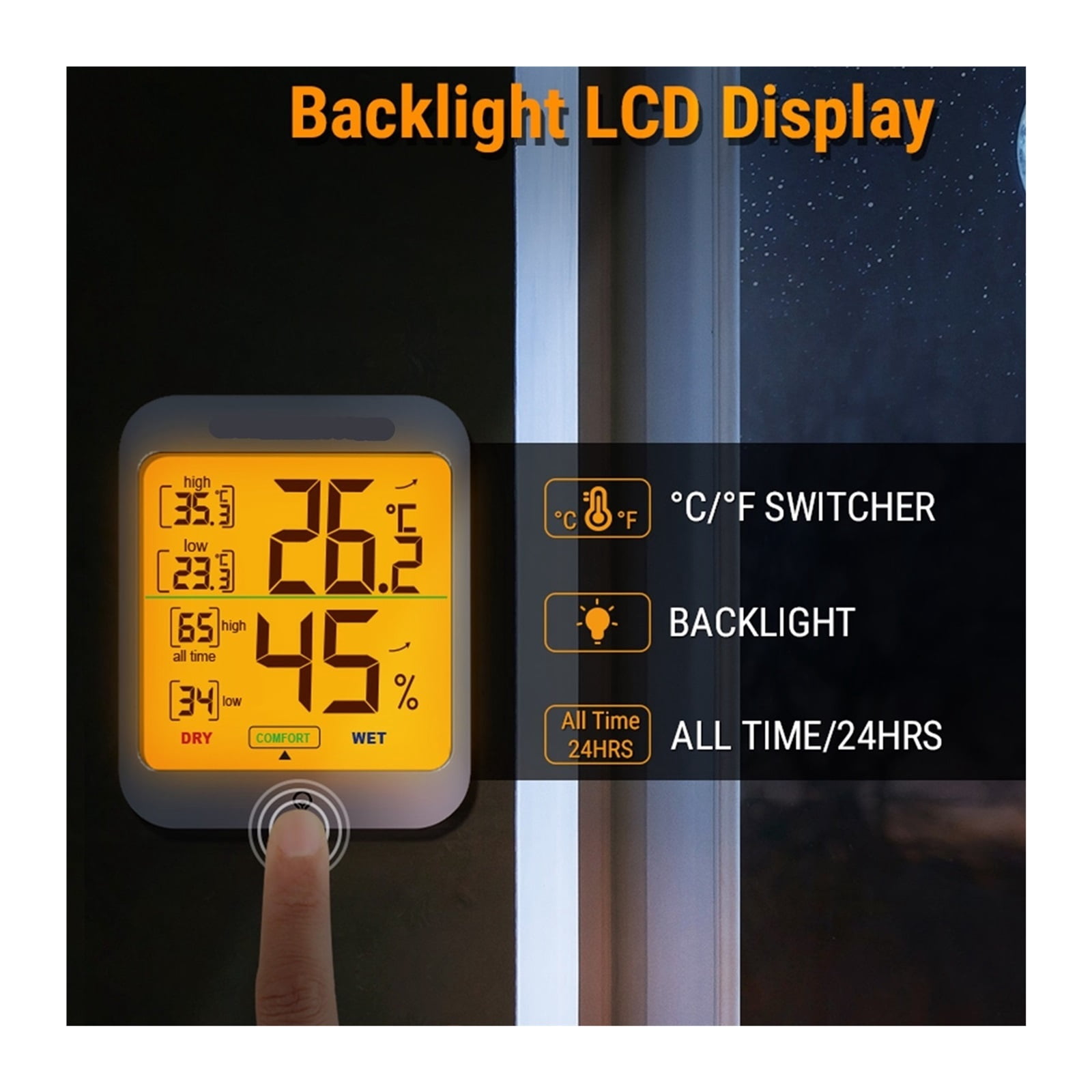 Digital Indoor Home Thermometer Hygrometer Temperature Humidity Sensor Backlight Weather Station