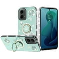 thumbnail image 4 of For Motorola Moto G 5G 2024 Splendid Glitter with Diamonds All Around Edges Ring Stand Case Cover - Teal, 4 of 4