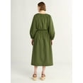 thumbnail image 2 of Free Assembly Women's Gathered Neck Cotton Maxi Dress with Long Sleeves, XS-XXXL, 2 of 3