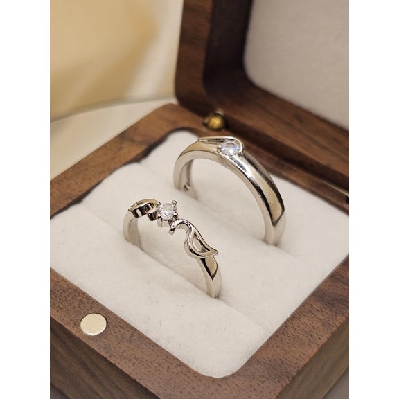 Silver & Stone Jewels Valentine's Day Round Cut Cubic Zirconia 14K White Gold Finish Couple Matching Ring Set