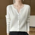 thumbnail image 7 of ATOYSOY Women's V Neck Button Ribbed Sweater Cardigan Long Sleeve Collar Slim Knitted Pullover Fall Winter White L, 7 of 7