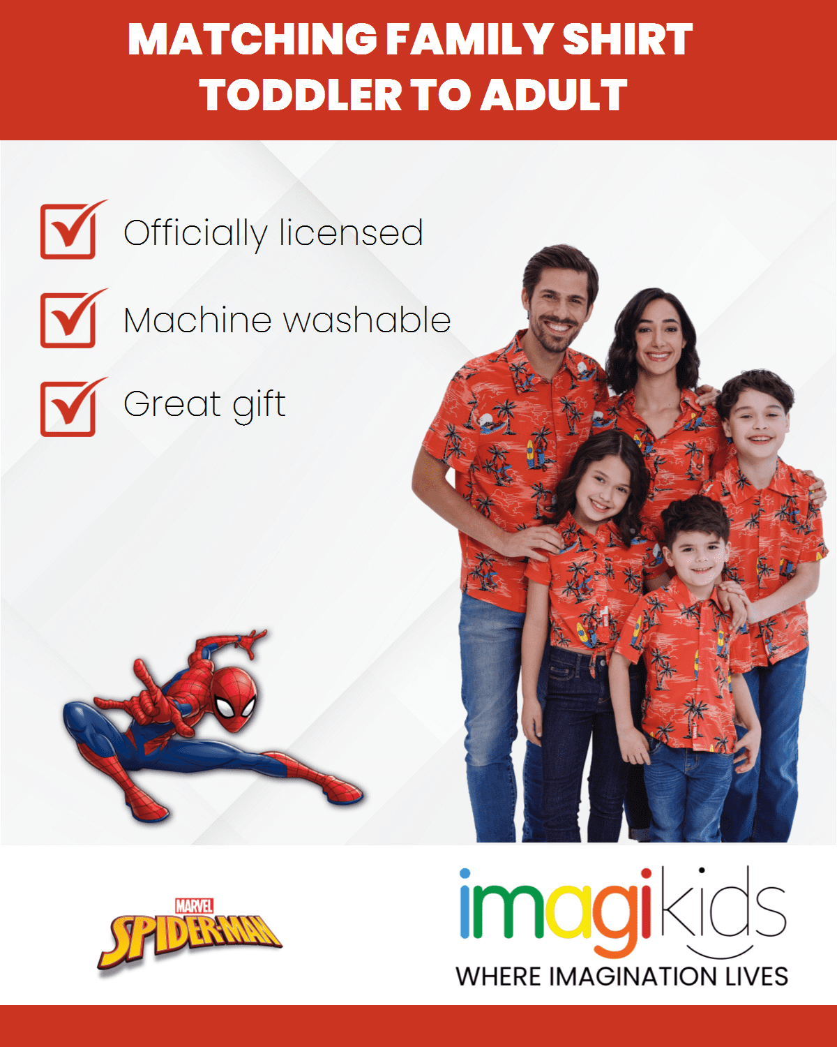 Marvel Spider-Man Mens Matching Family Hawaiian Button Down Shirt Adult