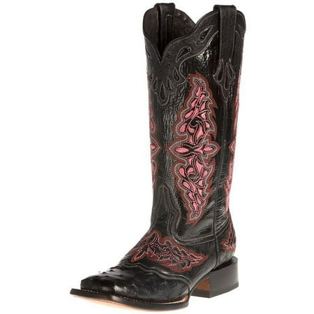 - Lucchese Boot Company Womens Black Full Quill Ostrich 13in Black/Pink
