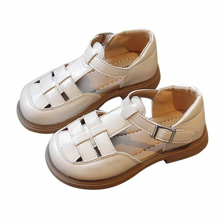 

Summer Savings Clearance! ITSUN Girls Sandals Baby Shoes Toddler Shoes Baby Girls Cute Weave Hollow Out Non-slip Soft Sole Beach Roman Sandals Beige Sizes 9.5-3.5