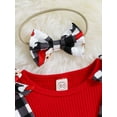 thumbnail image 6 of Bagilaanoe 2Pcs Toddler Baby Girls Christmas Outfits Ribbed Long Sleeve T-shirt Tops + Plaid Santa Claus Print Suspender Skirt + Headband 9M 12M 18M 24M 3T 4T Overalls Dress Set, 6 of 9