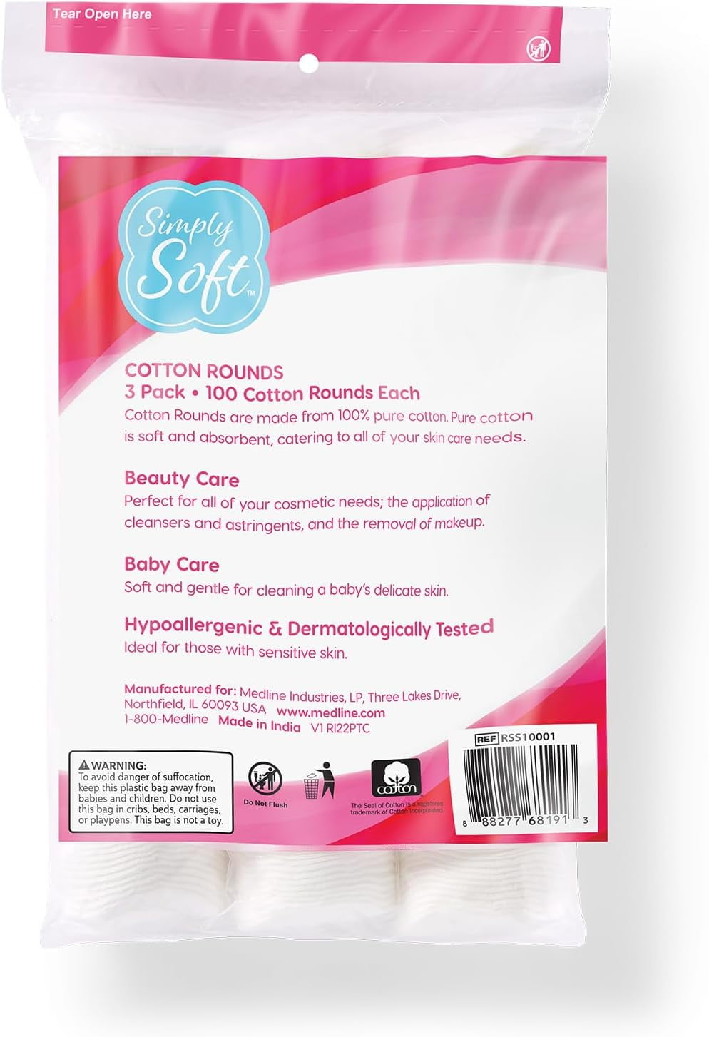 Simply Soft Cotton Rounds 100 Natural Lint Free Cotton Pads 300 Count