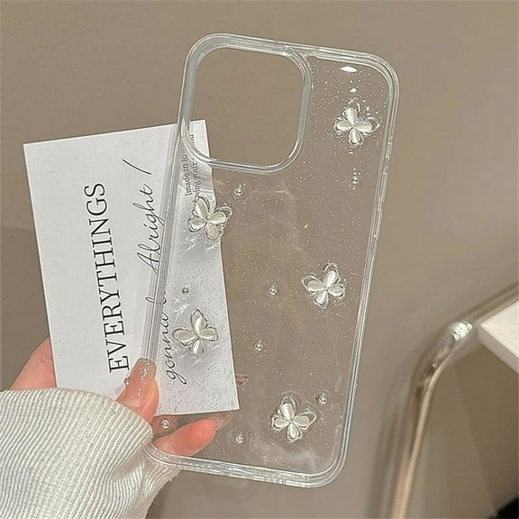 INS glitter 3D Pearl butterfly clear phone case for iPhone 15 14 13 12 11 pro Max Plus Korea girl cute epoxy soft back cover