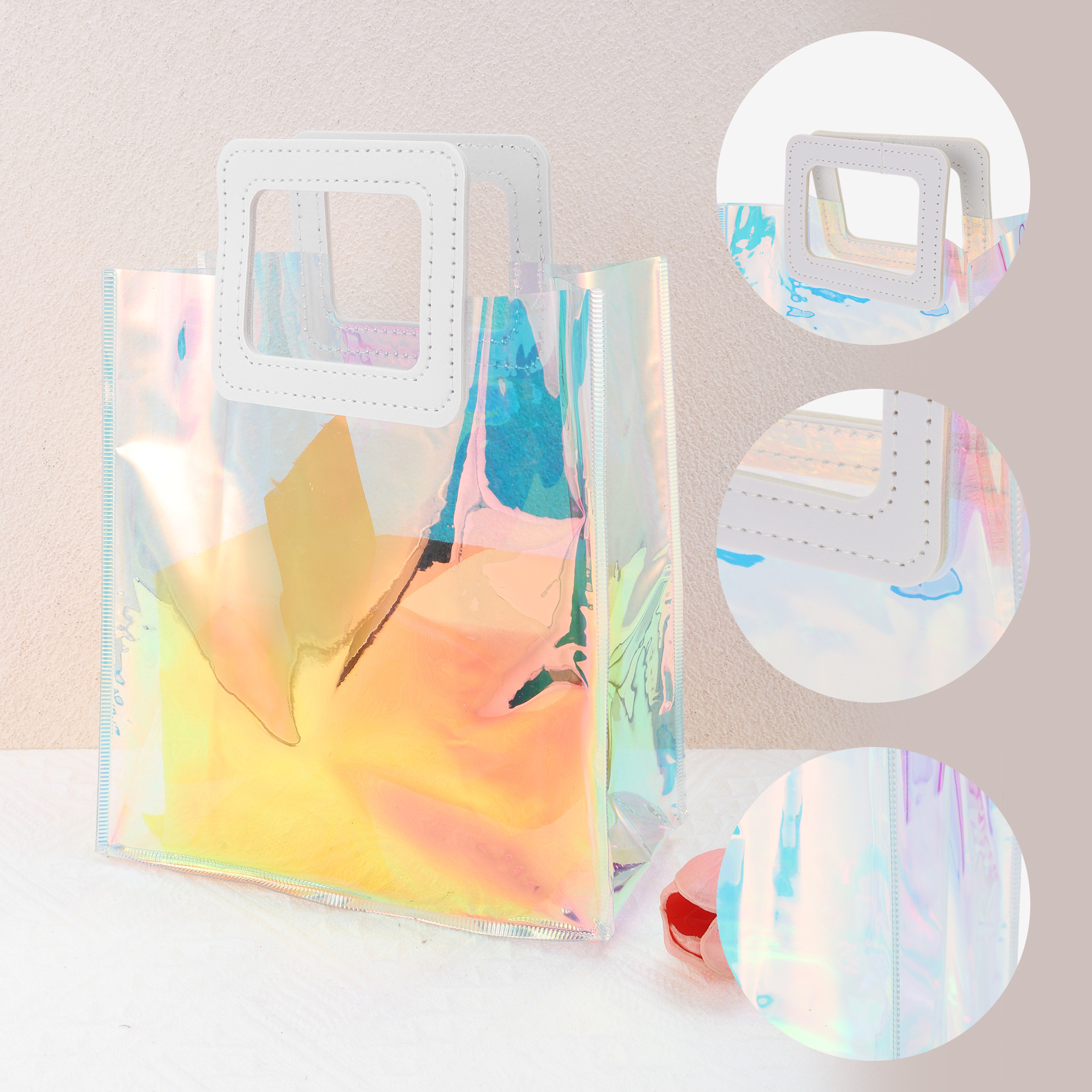 Unique Bargains Square Clear Gift Bag 1Pc White Multicolor 7.87"x3.94"x7.09"