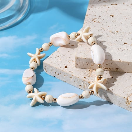 Namzi-b Turtle Starfish Bracelet Anklet for Women Boho Blue Turtle Starfish Anklet String Bracelet Colorful Starfish Bracelet Summer Beach Jewelry,White