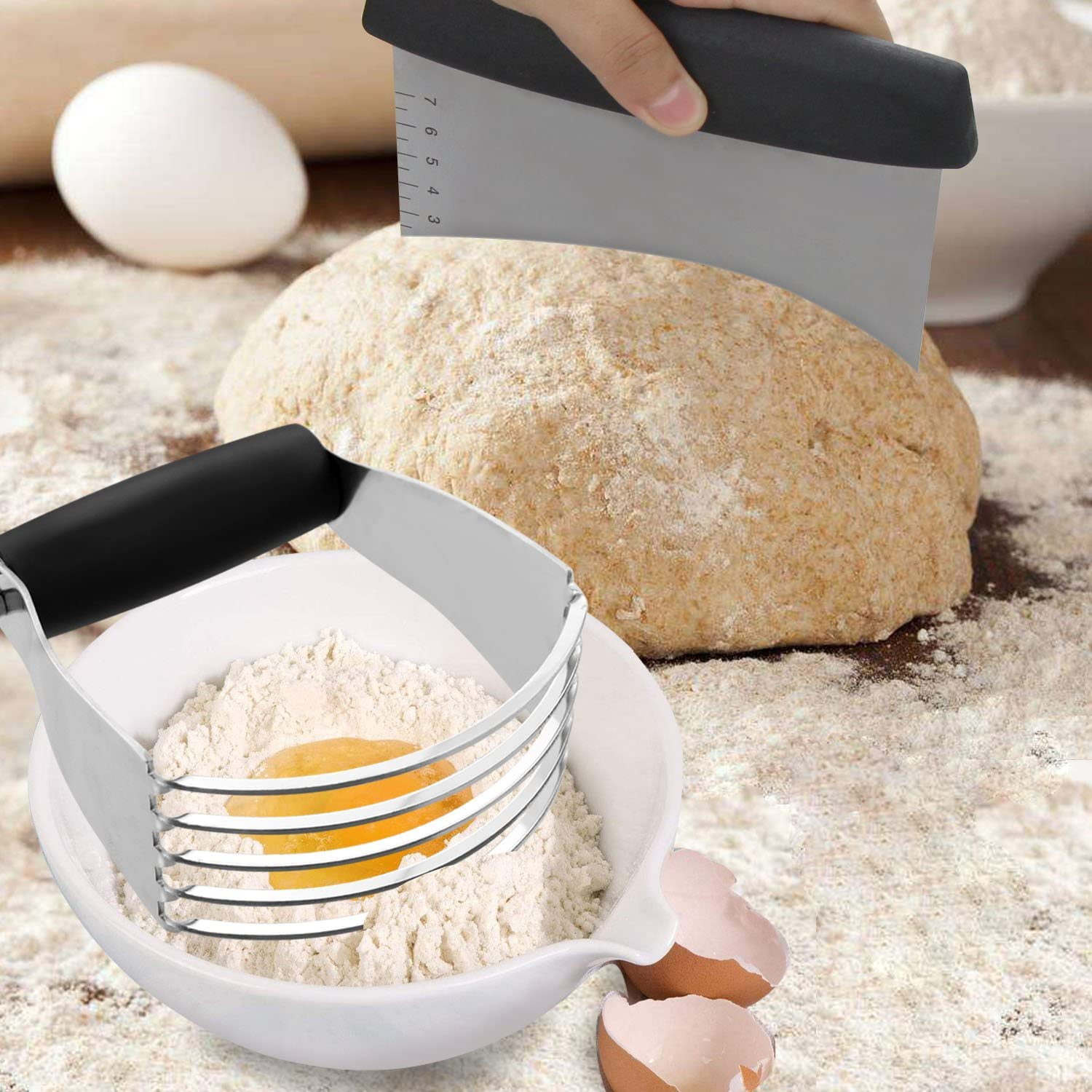 Biscuit Cutter Heavy Duty & Durable Baking Dough Tools iNeibo Pastry Scraper with Egg Separator Dough Blender 