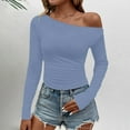 thumbnail image 2 of Womens Tops Off Shoulder Long Sleeve Slim Crop Going Out Sexy Trendy Tops, 2 of 9