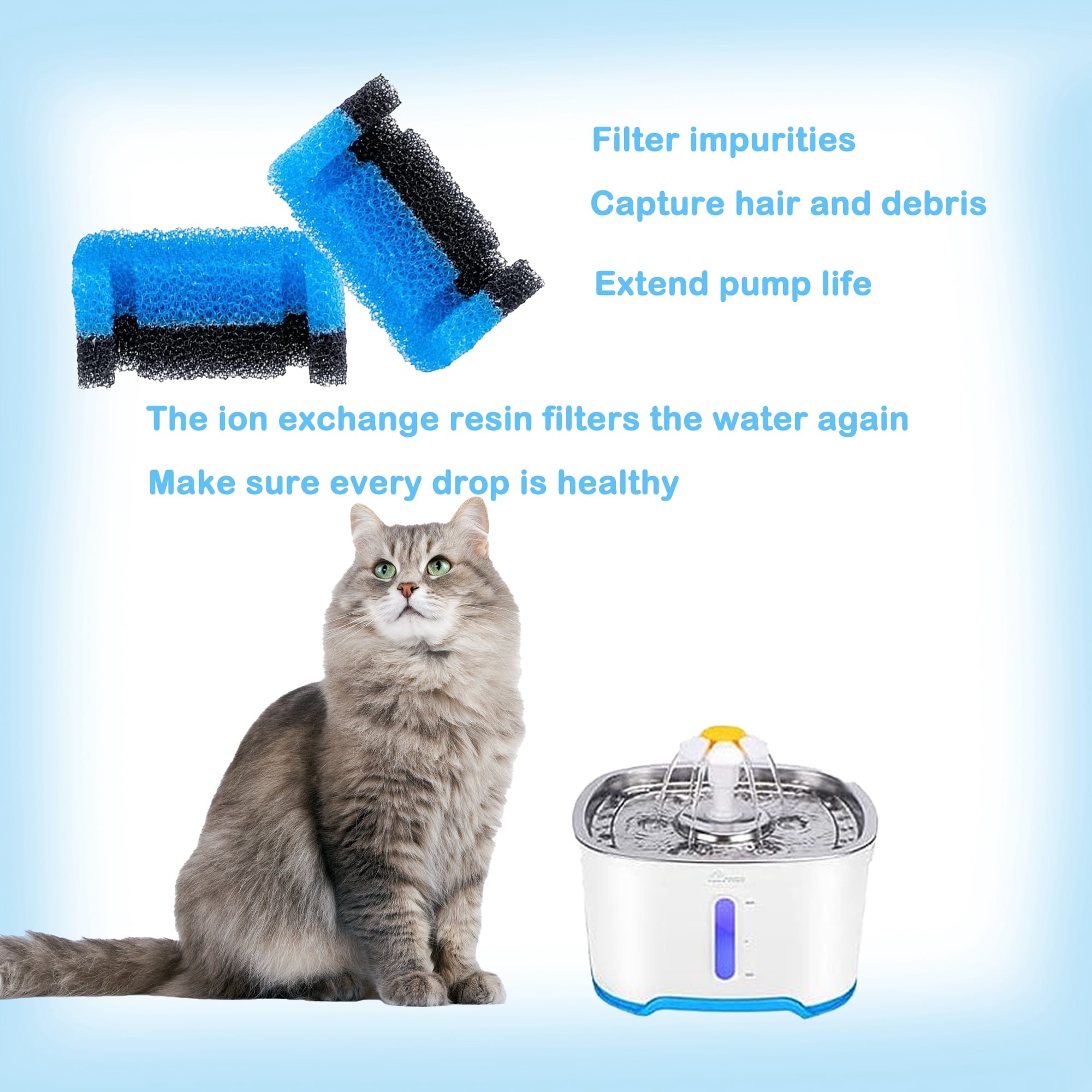 Delapan Cat Fountain Foam Filter Replacement, 24 Packs for 84 oz/2.5 L Cat Automatic Water Fountain