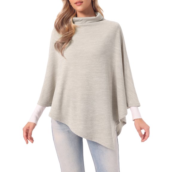 INSPIRE CHIC Knit Shawl for Women's Mock Neck Dolman Sleeves Casual Cape Shawl Wraps XS Camel