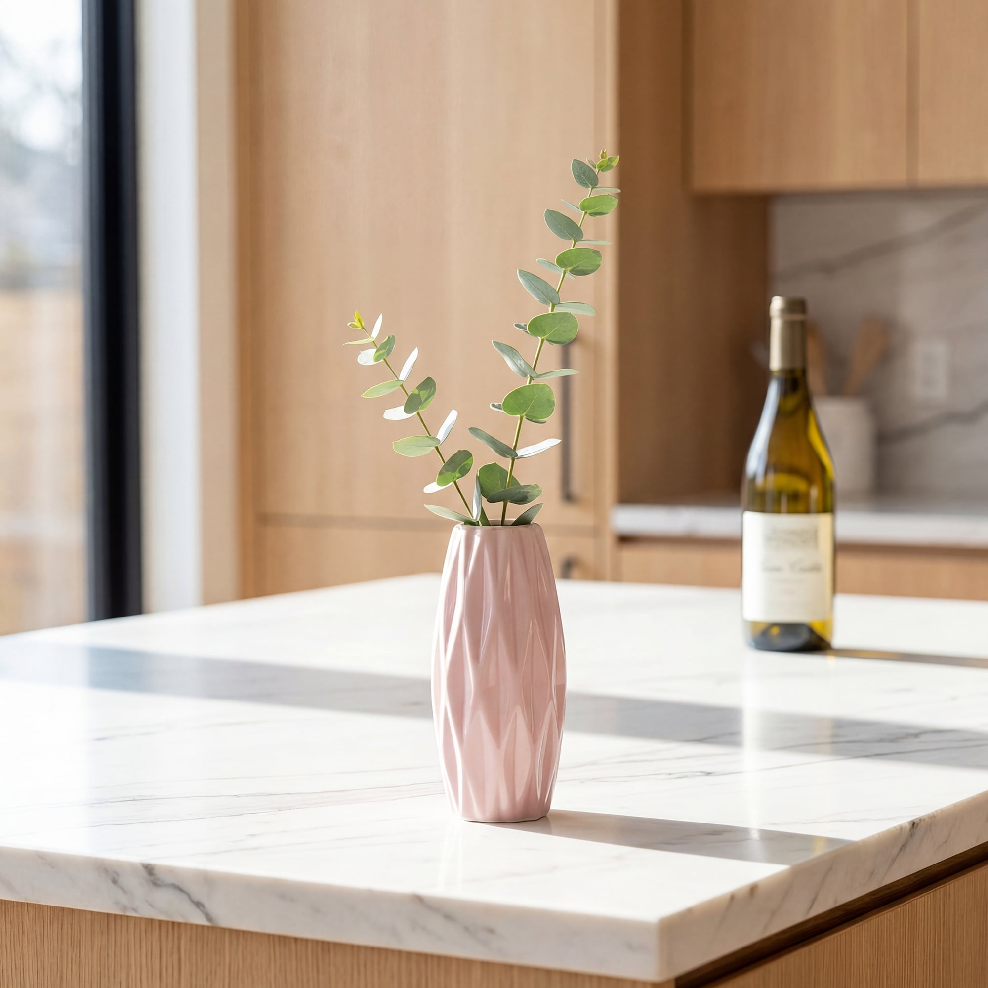 Unique Bargains Small Ceramic Modern Vase Matte Decorative Flower Vase for Desktop Pink
