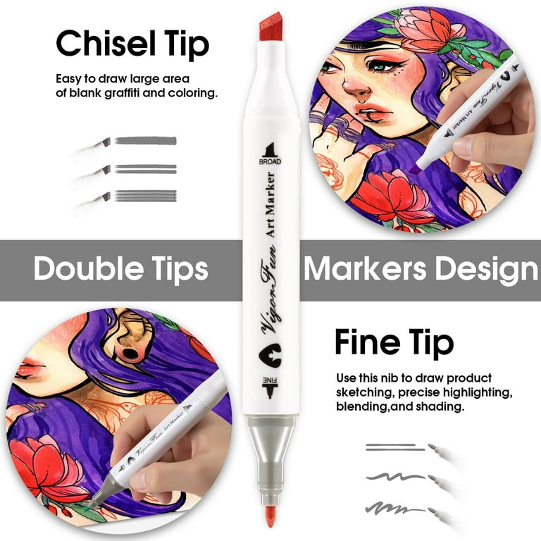 Alcohol Markers 100 Colors Art Markers Professional Art Pen Dual Tips Plus  1 Blender Permanent Marker for Adults & Kids,Alcohol Based Sketch Markers  for Painting, Coloring and Drawing with Base(white) - Yahoo