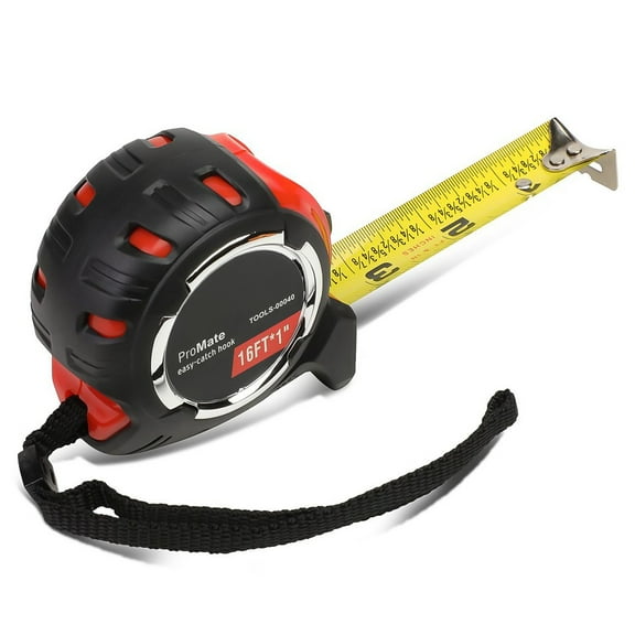 Heavy Duty Steel Blade Imperial Measuring Tape - 16 ft. Tape Reel with 1/8 inch Graduations, Push Button Lock