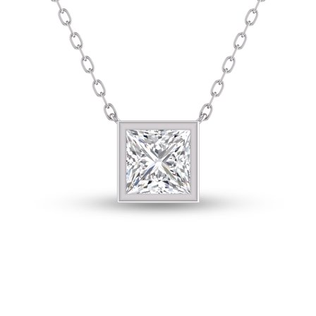 SZUL Women's Lab Grown 1 Carat Princess Cut Bezel Set Diamond Solitaire Pendant in 14K White Gold