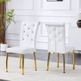 thumbnail image 5 of TesNus Set of 2 White PU Leather Dining Chairs Crystal Button Upholstered Gold Metal Legs High Back for Dining Room, 5 of 9