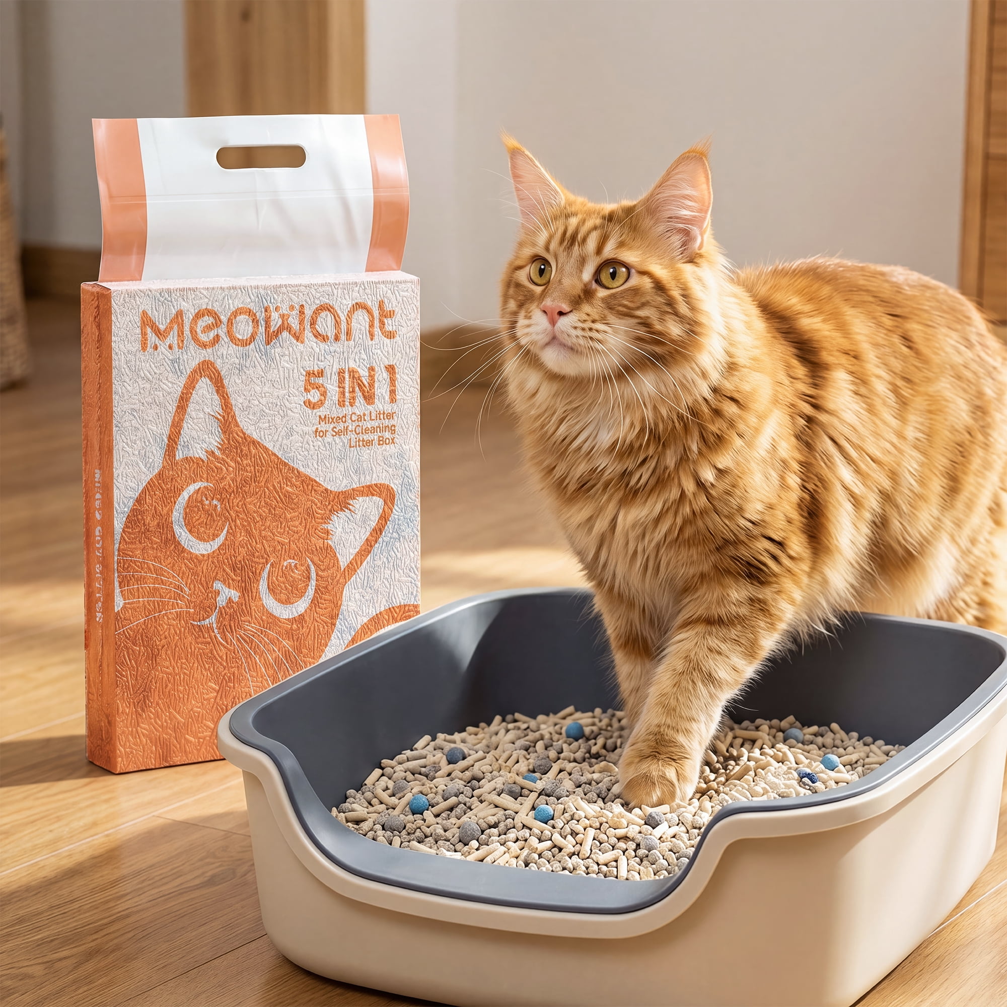 Osoeri 5-in-1 Clumping Multi Cat Litter, Dust-Free, Low Tracking, Dust-Free, Odor Control, 15.87 lb (7.94 lb/ Pack)