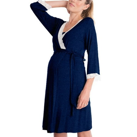 

Maternity Nightdresses Breastfeeding Nightwear Fashion And Loose Design For Casual Tunic Sleepwear Loungewear Dress S Purplish Blue Nightdress Nightgown 2-piece Set