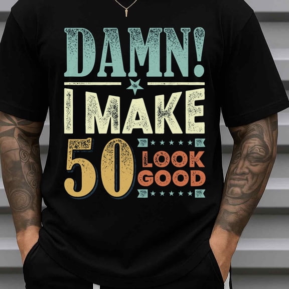 T-Shirt for Men Funny Casual Gift - Funny 50th Birthday T Years Humor Gift Comfort Black with Number Design Party Outfit