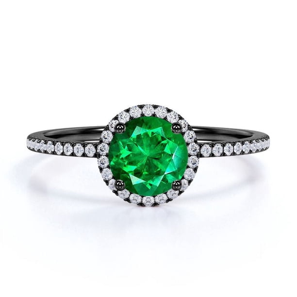JeenMata Anillo de Bodas de Tres Diamantes y Moissanita de Corte Redondo Clásico de 1,5 Quilates Engastado en Oro Rosa de 10 K