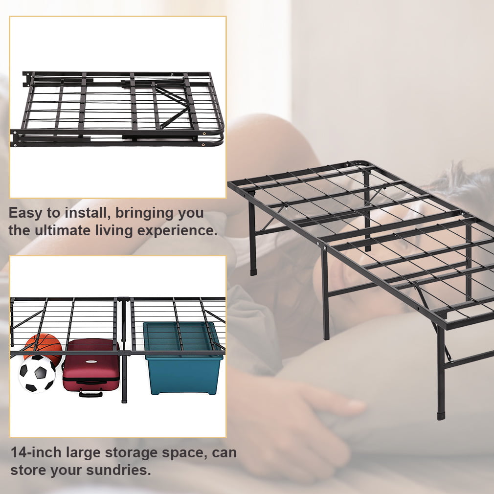 Open Box Queen Lightweight Easy Set Up Bi-Fold Platform Metal Bed Frame 