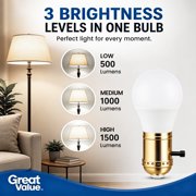 Great Value 3-Way A19 LED Light Bulb, 40/60/100 Watt Equivalent, Daylight, E26 Medium Base, 1 Pack