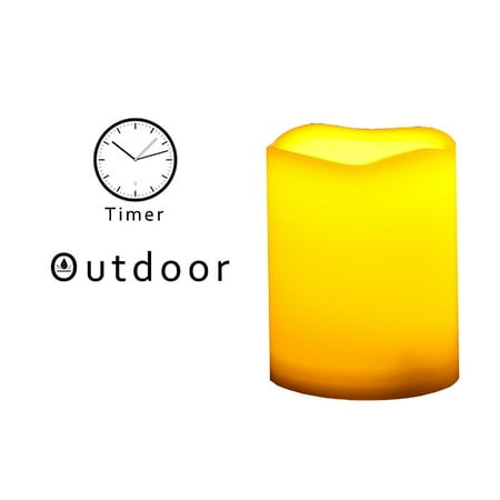 Gifts For Gardens Outdoor Waterproof Flameless LED Pillar Candle with Timer Battery Operated Electric Plastic Flickering Decorative Fake Candle Light for Home Garden Wedding Birthday Party Décor Gift Choice 3”x 4” ()