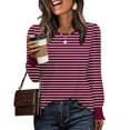 thumbnail image 2 of UAMVSH Long Sleeve Shirts for Women Crew Neck Striped Tunic Tops Dressy Casual Pleated Fall Blouses Fashion Clothing, 2 of 6