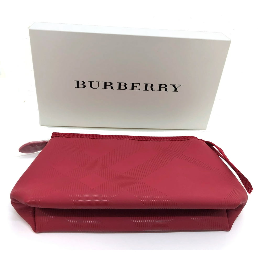 Burberry Large Military Red Pouch Travel Toiletry Makeup Bag with Gift