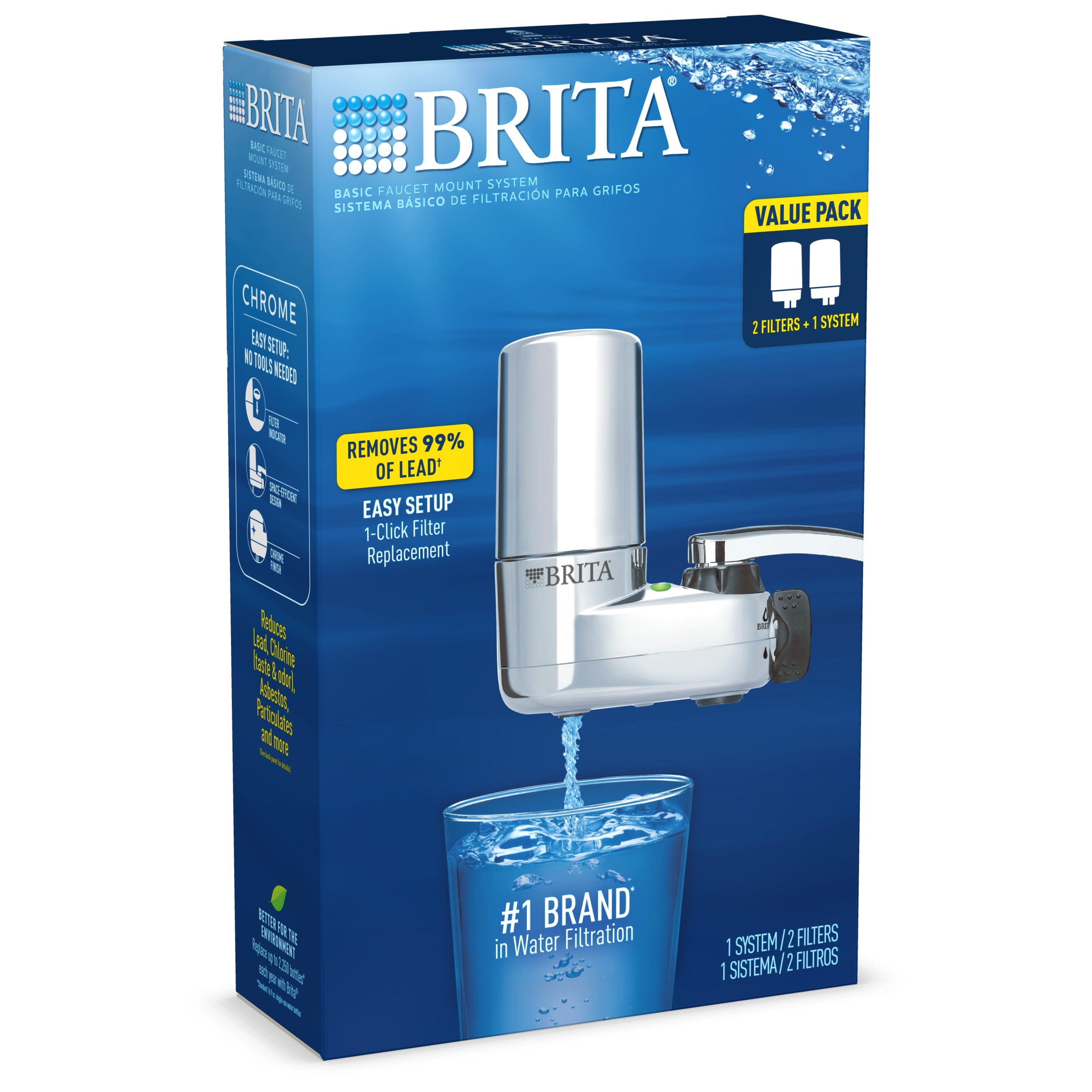 Water Faucet Filtration System with Filter Change Reminder Brita Tap Water Filter System White Reduces Lead Complete Fits Standard Faucets Only BPA Free 