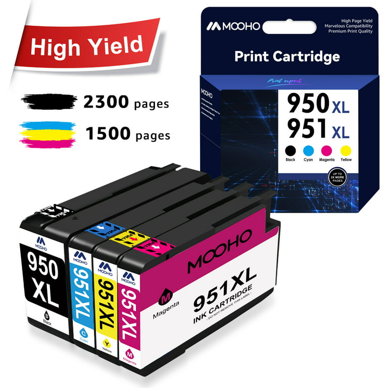 rolle G præst Mooho 950XL and 951 Combo Pack Replacement for HP Printer Ink 950 951 for  OfficeJet Pro 8610 8600 8620 8625 251dw 276dw Printer (Black Cyan Magenta  Yellow, 4-Pack) - Walmart.com