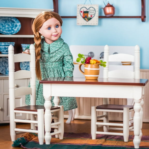 The Queen's Treasures 18 inch Doll Furniture, Farmhouse Collection Fully Assembled Wooden Kitchen Table and Two Chairs, Compatible with American Girl Kitchen Furniture