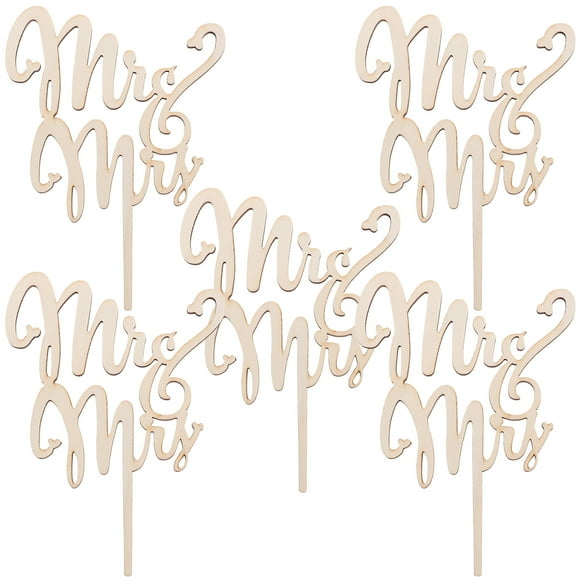 CIMAXIC Wedding 5pcs Mr and Mrs Cake Toppers Wooden Wedding Cake Topper Party Cake Decoration,5.91"X4.25"X0.12"