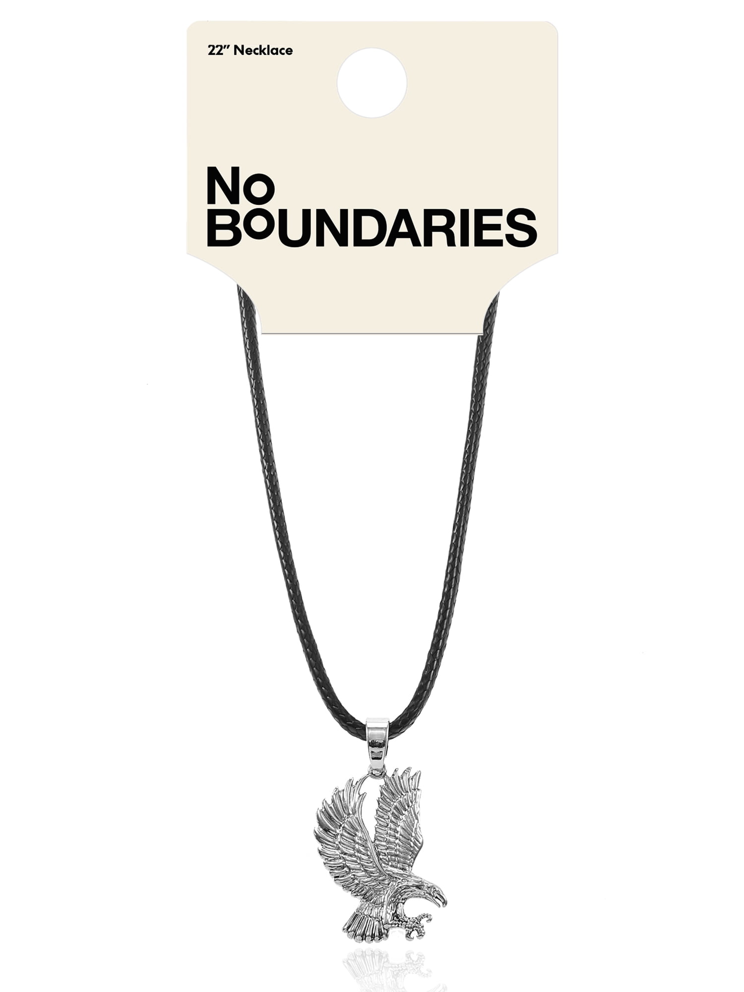 No Boundaries Men's Eagle Pendant Cord Necklace, Black and Silver, 1 Pack
