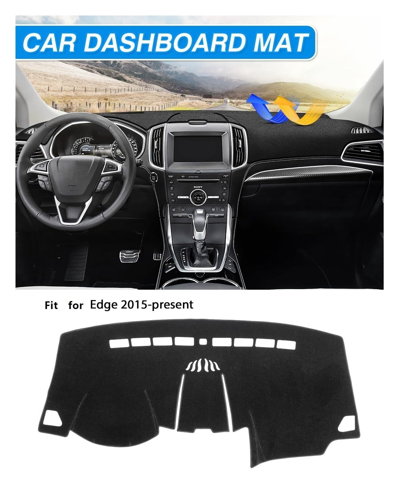 SUGAUNGHUI Dash Cover Compatible with Ford Edge 2015-2022 2023 2024 2025 Accessories Dashboard Cover Mat Non-Slip Carpet Sunshield Glare UV Rays Protector, Car essentials