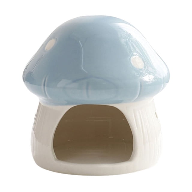 Ceramic Hamster Hideout House with Mushroom Design for Small Pets 3.5 in