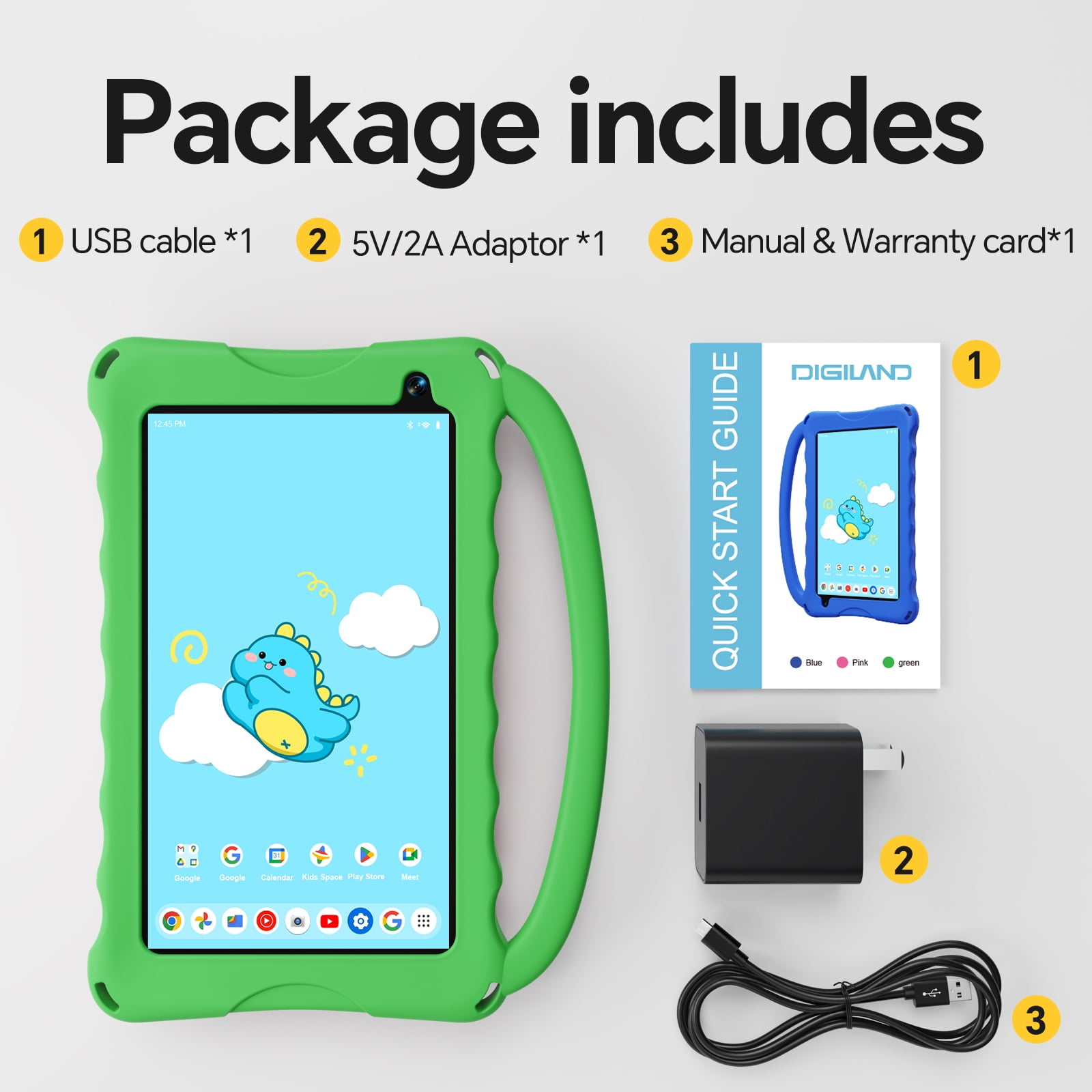 Digiland 7 inch Kids Tablet, 4GB Ram 32GB Rom Android Kids Tablet with Parental Control, Eye Protection Screen for Kids 4-12, Portable Handheld Children Tablet (Green)